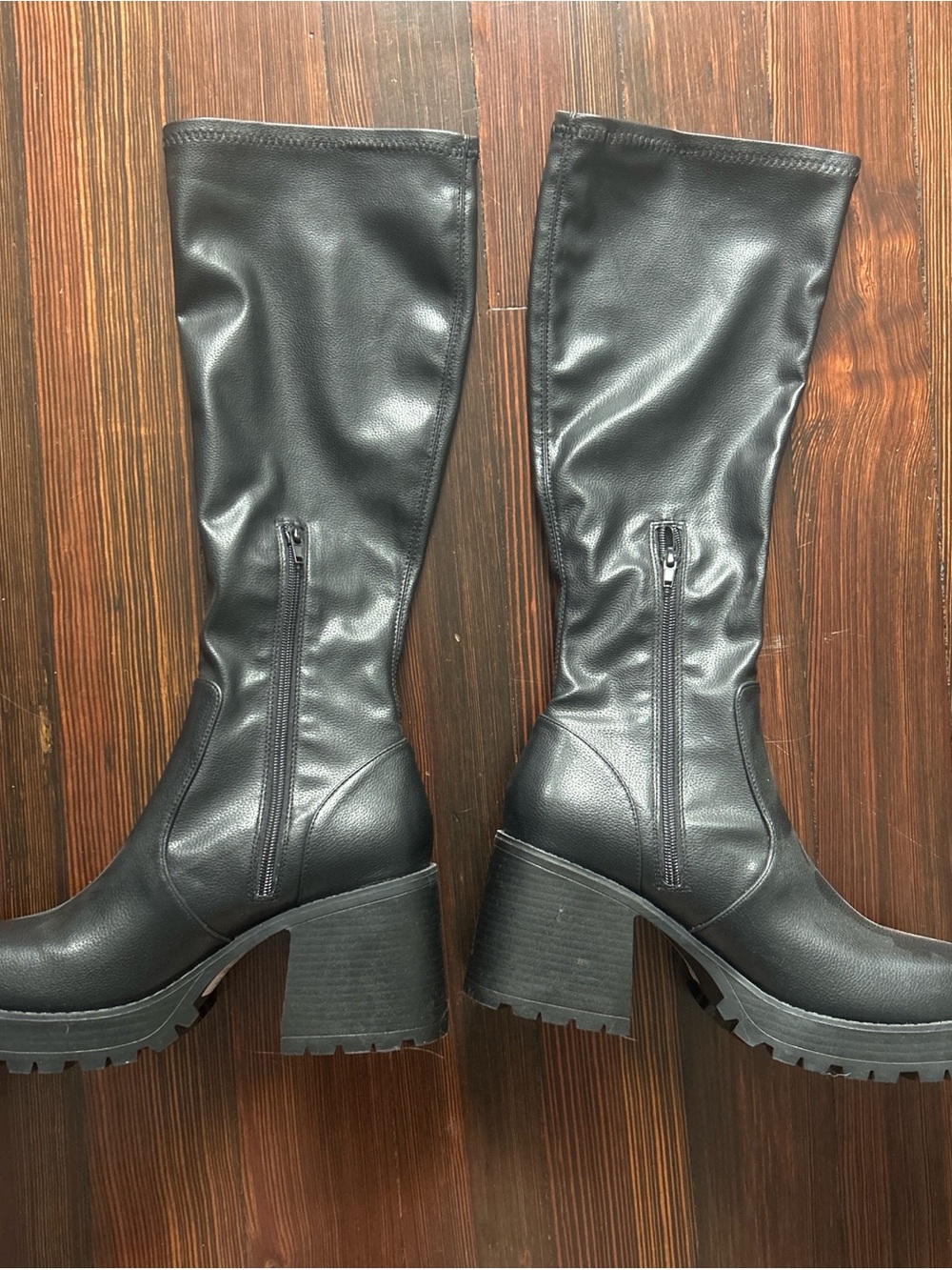 Black Knee-High Block Heel Boots